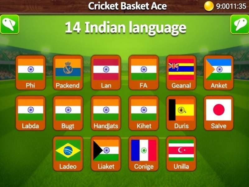 Cricket Basket Ace Language Support Cricket Basket Ace language selection screen showing 14 Indian languages